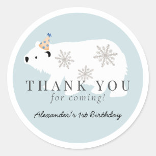 Sticker Rond Polar Bear Winter Wonderland Bleu Anniversaire