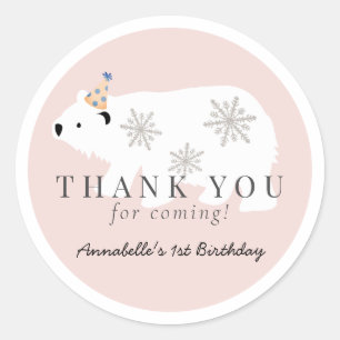 Sticker Rond Polar Bear Winter Wonderland Rose Anniversaire