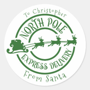 Sticker Rond Pôle Nord De Père Noël Poteau Express