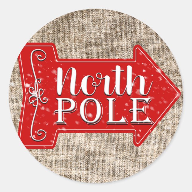 Sticker Rond Pôle Nord Flèche Rouge Rustique Noël Fêtes (Devant)