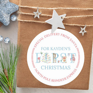 Sticker Rond Pôle Nord Livraison spéciale mignon Premier Noël