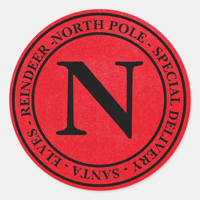 Sticker Rond Pôle Nord - Livraison spéciale Noël Rouge et Noir (Devant)