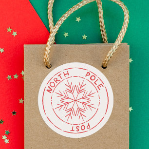 Sticker Rond Pôle Nord Post Timbre Flocon de neige Noël