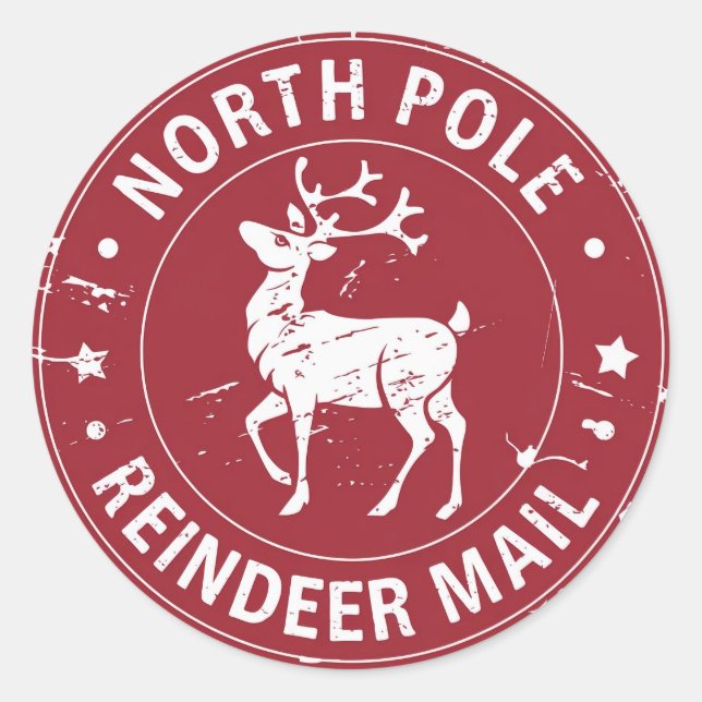 Sticker Rond Pôle Nord Reindeer Mail Noël (Devant)