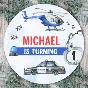Sticker Rond Police Boy 1er anniversaire fête