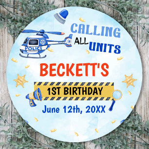 Sticker Rond Police Boy 1er anniversaire fête