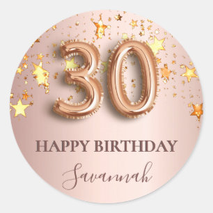Sticker Rond police de ballon rose rose or stars 30e anniversai
