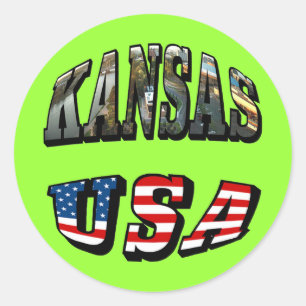 Sticker Rond Police du drapeau Kansas Picture et USA
