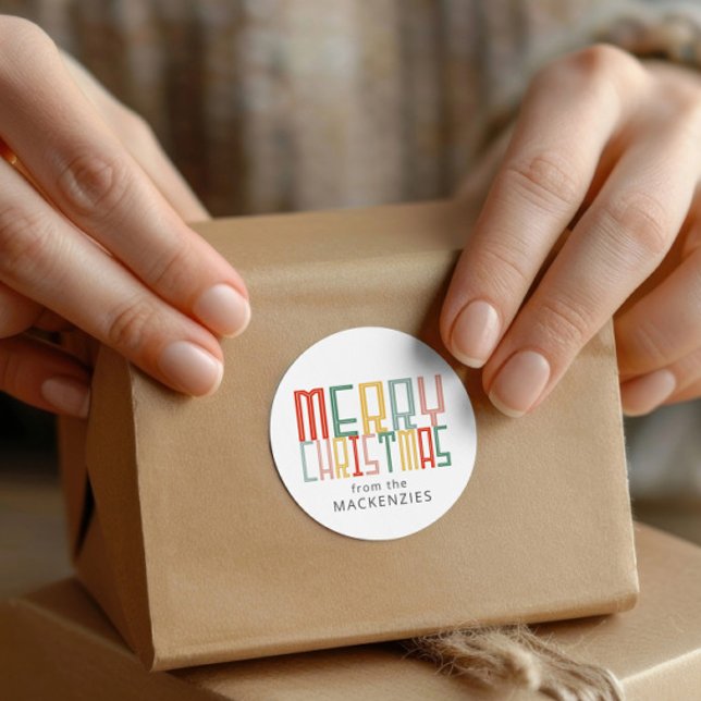 Sticker Rond Police et texte funky de Noël personnalisés (Christmas Funky Font and Text Personalized Classic Round Stickers from Ricaso. Perfect for treats)