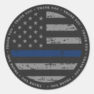 Sticker Rond Police Ligne bleue mince Vintage Drapeau Merci