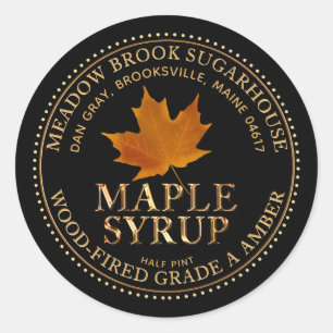 Sticker Rond Police Maple Leaf Maple-Syrup couleur ambre
