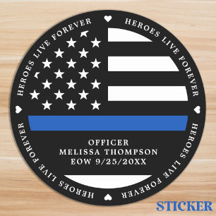 Sticker Rond Police Mémorial Tombé Officier Ligne Bleue Mince