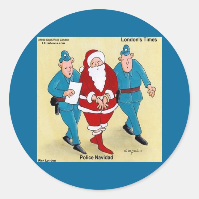 Sticker Rond Police Navidad : Père Noël A Été Très Mauvais (Devant)