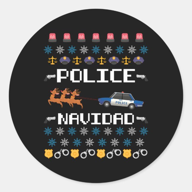 Sticker Rond Police Navidad Ugly Police X-Mas (Devant)