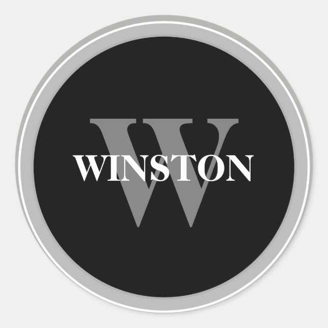 Sticker Rond Police Serif noir et blanc classique Monogramme (Devant)