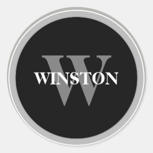 Sticker Rond Police Serif noir et blanc Monogram Classic