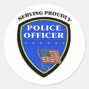 Sticker Rond Police servant fièrement