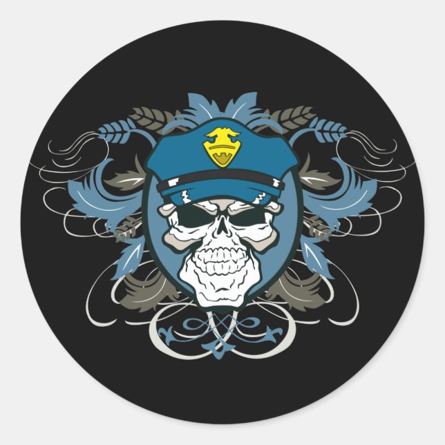 Sticker Rond Policier du crâne (Devant)