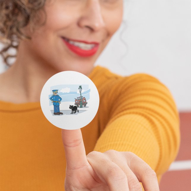 Sticker Rond Policier Et Chat Noir (Créateur téléchargé)