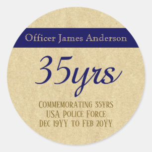 Sticker Rond Policier retraité Ligne Bleue Mince Personnalisé