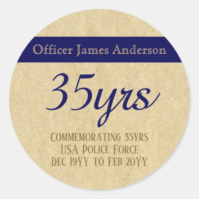 Sticker Rond Policier retraité Ligne Bleue Mince Personnalisé (Devant)