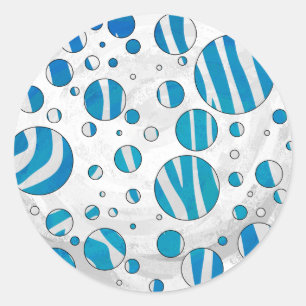 Sticker Rond Polka blanc et bleu Zebra