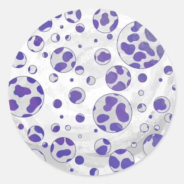 Sticker Rond Polka blanc et violet dalmate (Devant)