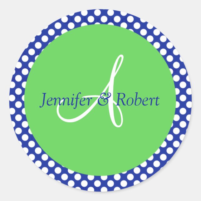 Sticker Rond Polka bleu vert blanc Point Monogramme A Enveloppe (Devant)