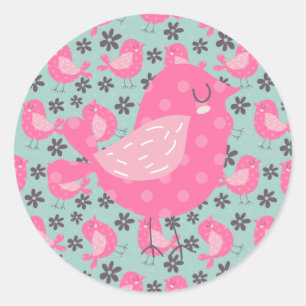Sticker Rond Polka Dot Birds and Flowers