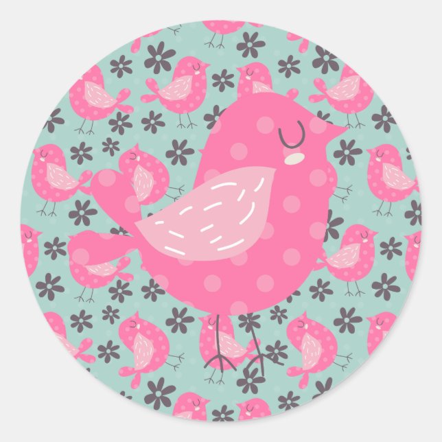 Sticker Rond Polka Dot Birds and Flowers (Devant)