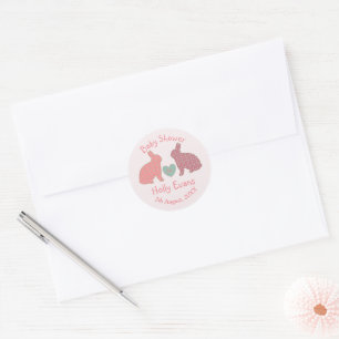 Sticker Rond Polka Dot Bunnies Baby shower Personnalisé