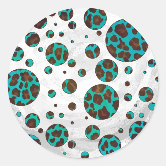 Sticker Rond Polka Dot Cow Impression Brown et Turquoise (Devant)