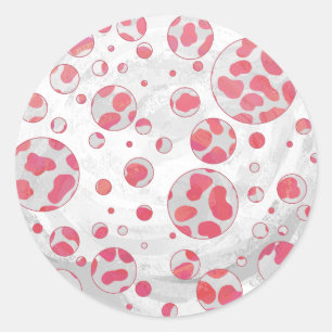 Sticker Rond Polka Dot Dalmatie rose et blanc