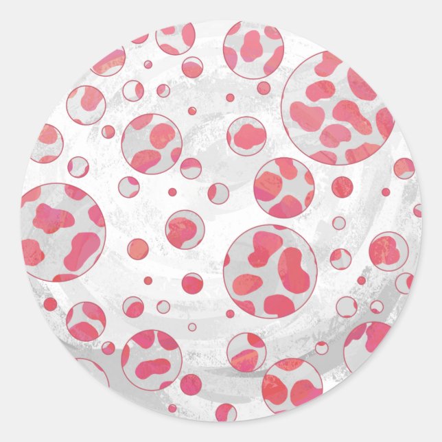 Sticker Rond Polka Dot Dalmatie rose et blanc (Devant)