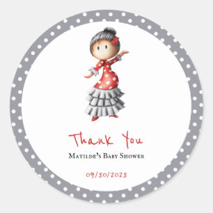 Sticker Rond Polka Dot Grey Blanc Flamenco Sevillana Danseuse