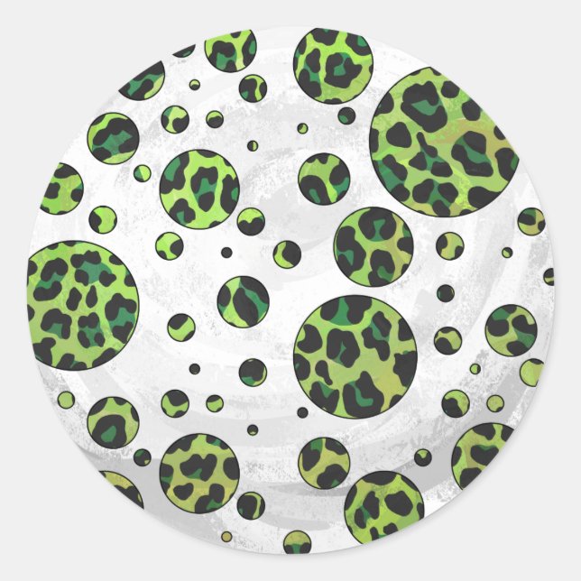 Sticker Rond Polka Dot Leopard noir et vert (Devant)