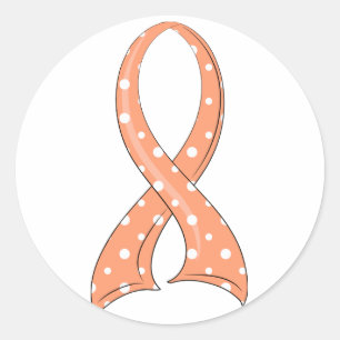 Sticker Rond Polka Dot Peach Ribbon Endométrial Cancer