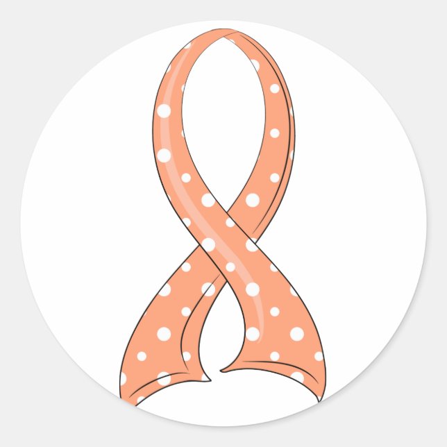 Sticker Rond Polka Dot Peach Ribbon Endométrial Cancer (Devant)