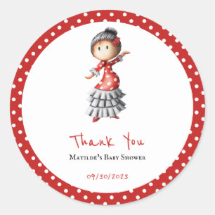Sticker Rond Polka Dot Rouge Blanc Flamenco Sevillana Danseuse