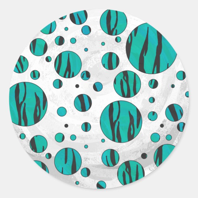 Sticker Rond Polka Dot Tiger noir et Turquoise (Devant)
