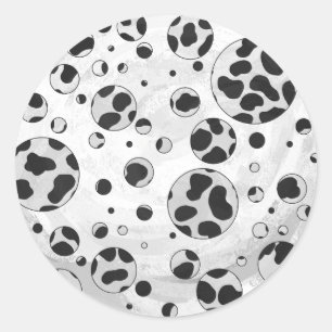 Sticker Rond Polka en Dalmatie noir et blanc