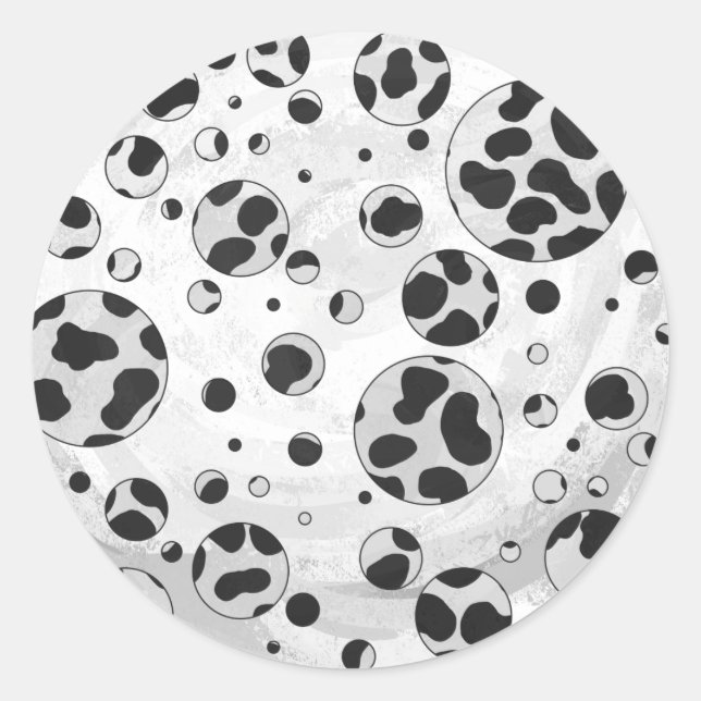 Sticker Rond Polka en Dalmatie noir et blanc (Devant)