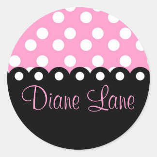 Sticker Rond Polkadot rose et noir