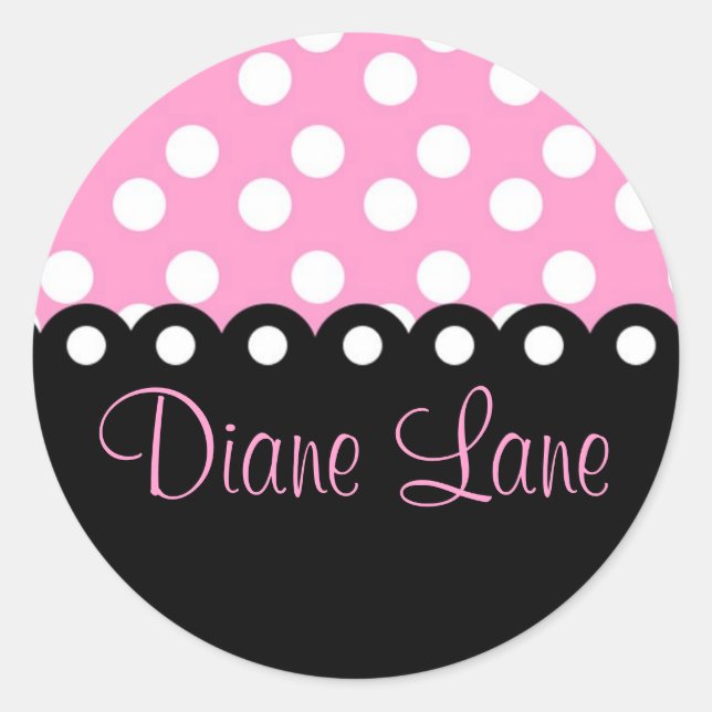 Sticker Rond Polkadot rose et noir (Devant)