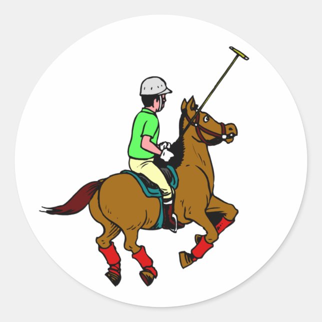 Sticker Rond Polo Joueur entraînement à cheval à coudre Mallet (Devant)