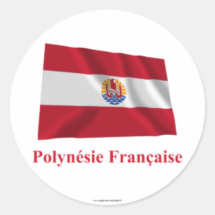 Sticker Rond Polynésie française ondulant le drapeau avec le