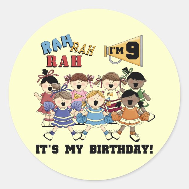 Sticker Rond Pom-pom girl 9e anniversaire Tshirts et cadeaux (Devant)