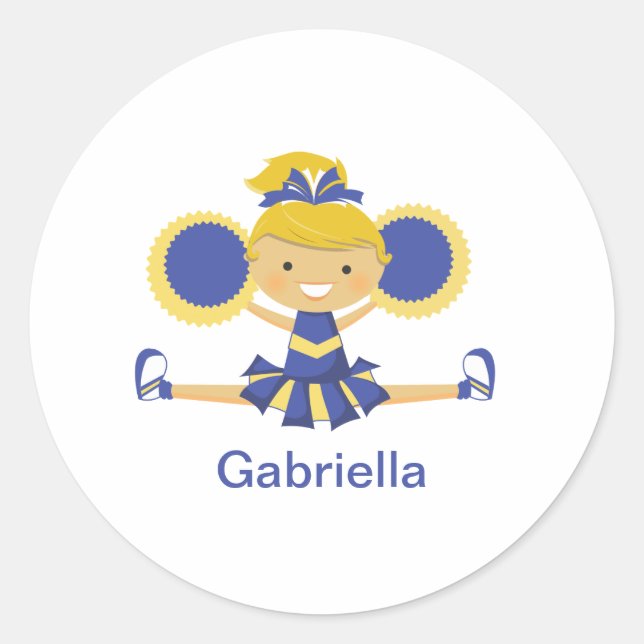 Sticker Rond Pom-pom girl bleu et or (Devant)