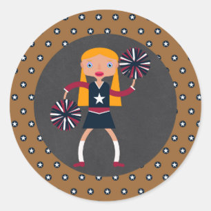 Sticker Rond Pom-pom girl Pompoms fille fête d'anniversaire