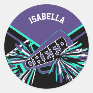 Sticker Rond pom-pom girl 📣 - violet, noir, Turquoise et blanc